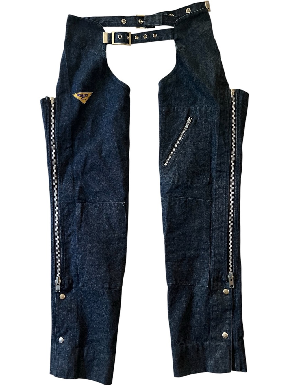 Zone Tailed Dark Denim Zip Motorcycle Chaps Silver Tone Belt